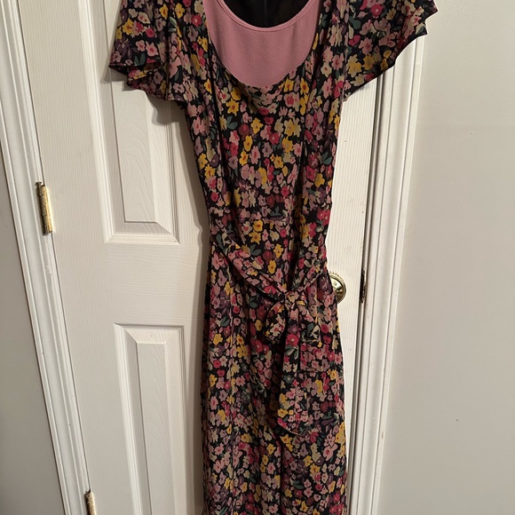 2pc Lauren Ralph Lauren Floral Midi Dress - Pink, Yellow, Black & slip dress - Picture 3 of 8